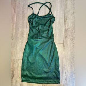 Sparkly Green Cocktail Dress with Lace-Up Back